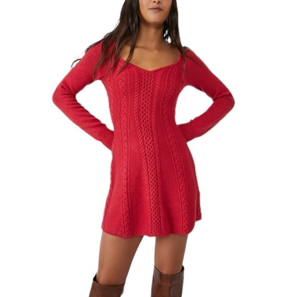 Free People - NWT Small World Mini Long Sleeve Sweater Dress Sz S - Picture 1 of 10